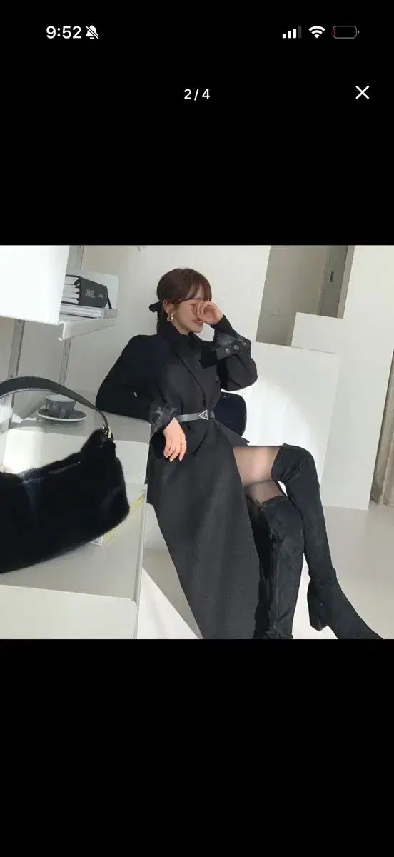 ハイロ ウール ロングコート ベルト SET ブラック