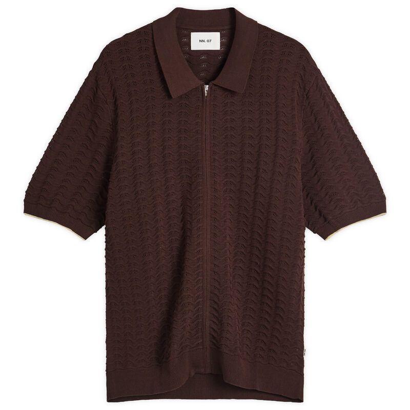 NN 07 メンズ トップス ポロシャツ Gustav Pointelle Stitch Zipolo Coffee コーヒー