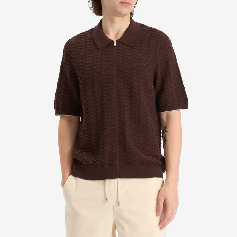 NN 07 メンズ トップス ポロシャツ Gustav Pointelle Stitch Zipolo Coffee コーヒー