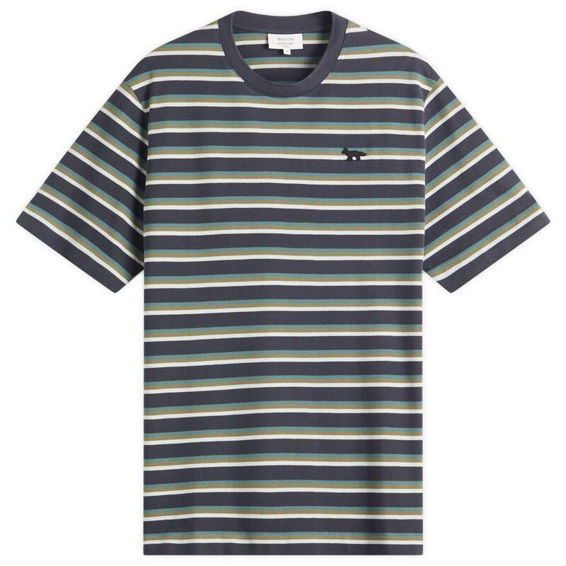 メゾンキツネ メンズ トップス Tシャツ Maison Kitsune Profile Fox Patch Striped ComfortShirt Softeal Bay Leaf Cirrus Blue ブルー
