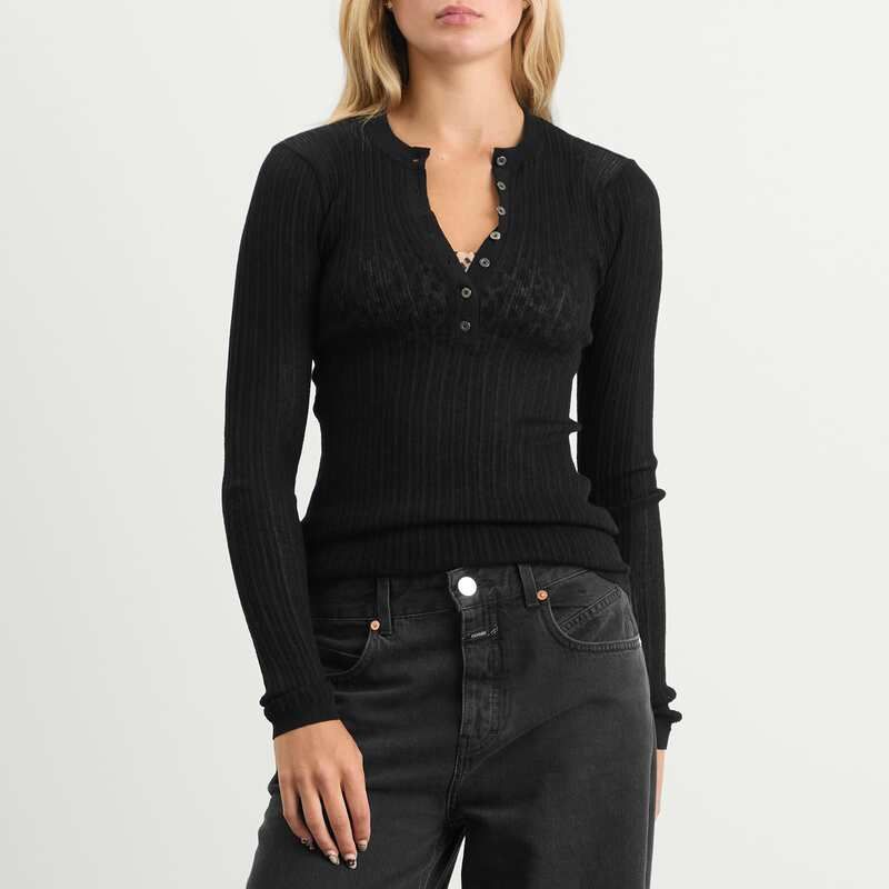 スキムズ レディース トップス シャツ シアー ニット SKIMSheer Knit Long Sleeve Henley Top Onyx