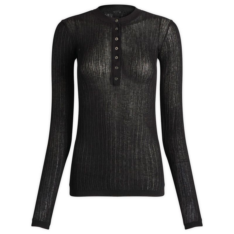 スキムズ レディース トップス シャツ シアー ニット SKIMSheer Knit Long Sleeve Henley Top Onyx