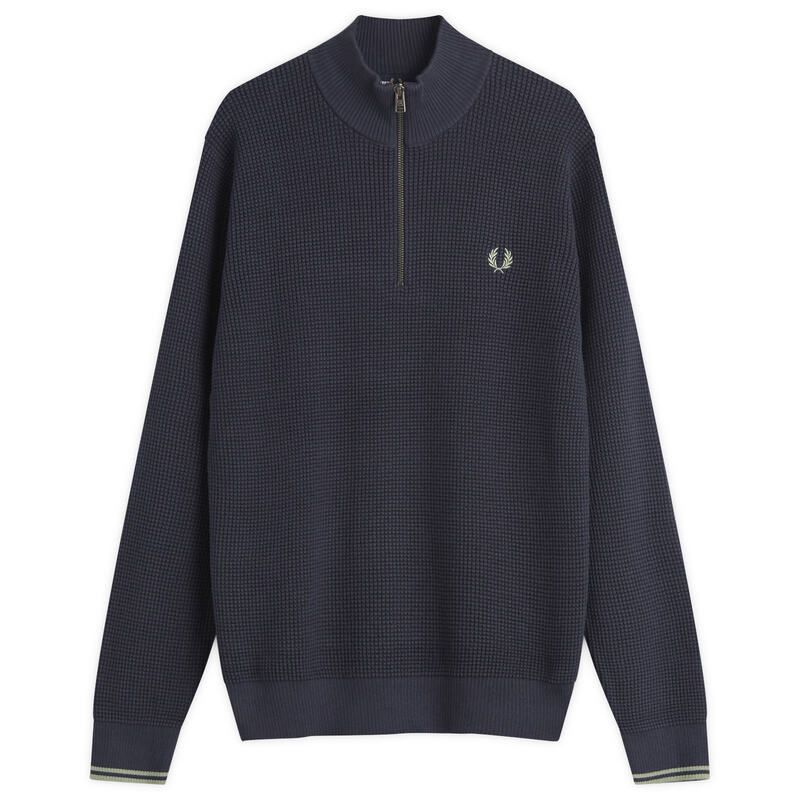 フレッドペリー メンズ アウター ニット セーター ハーフジップ Fred Perry Waffle Zip Half Jumper Dark Airforce