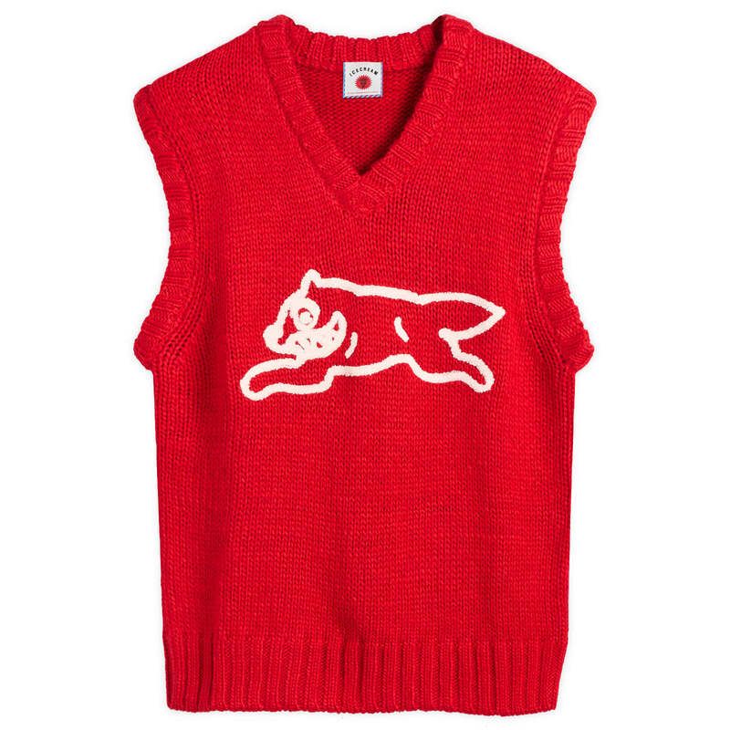 アイスクリーム メンズ アウター ニット セーター ベスト ICECREAM Running Dog Knit Vest Red レッド