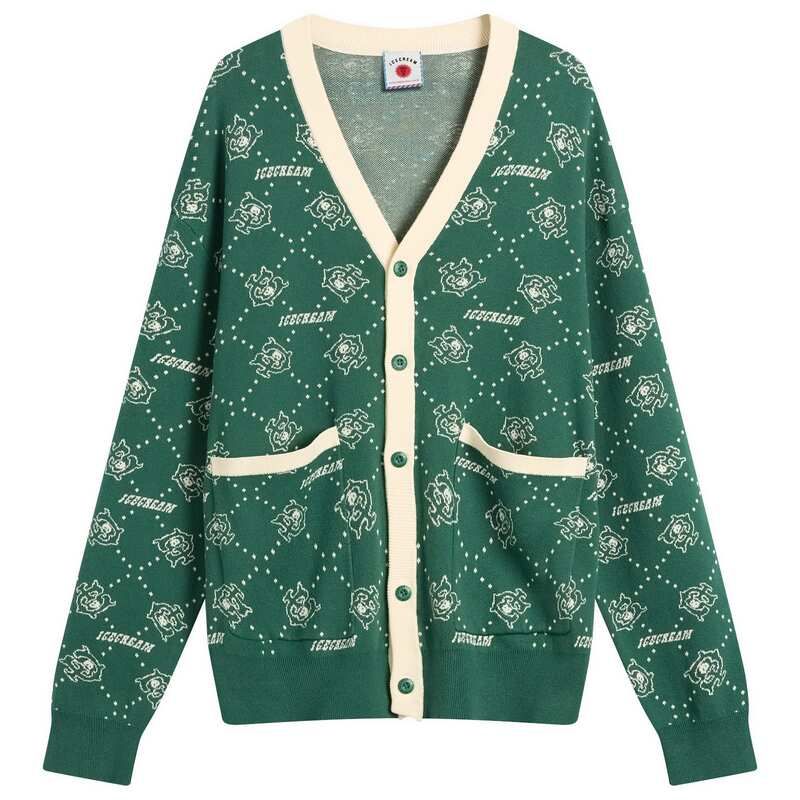 アイスクリーム メンズ アウター カーディガン ニット ICECREAMonogram Knit Cardigan Green グリーン