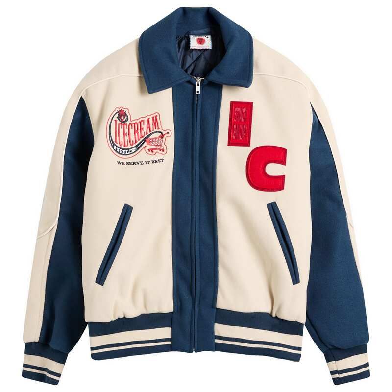 アイスクリーム メンズ アウター ジャケット ブルゾン ICECREAM Checkout Varsity Jacket EcruBlue エクリュ