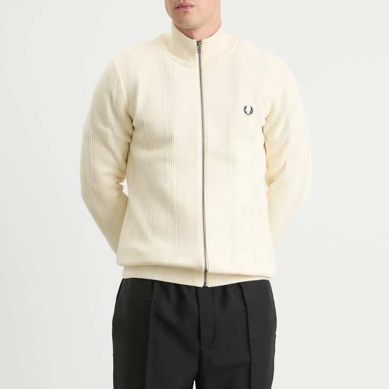 フレッドペリー メンズ アウター カーディガン フルジップ Fred Perry Textured Zip Through Cardigan Ecru エクリュ