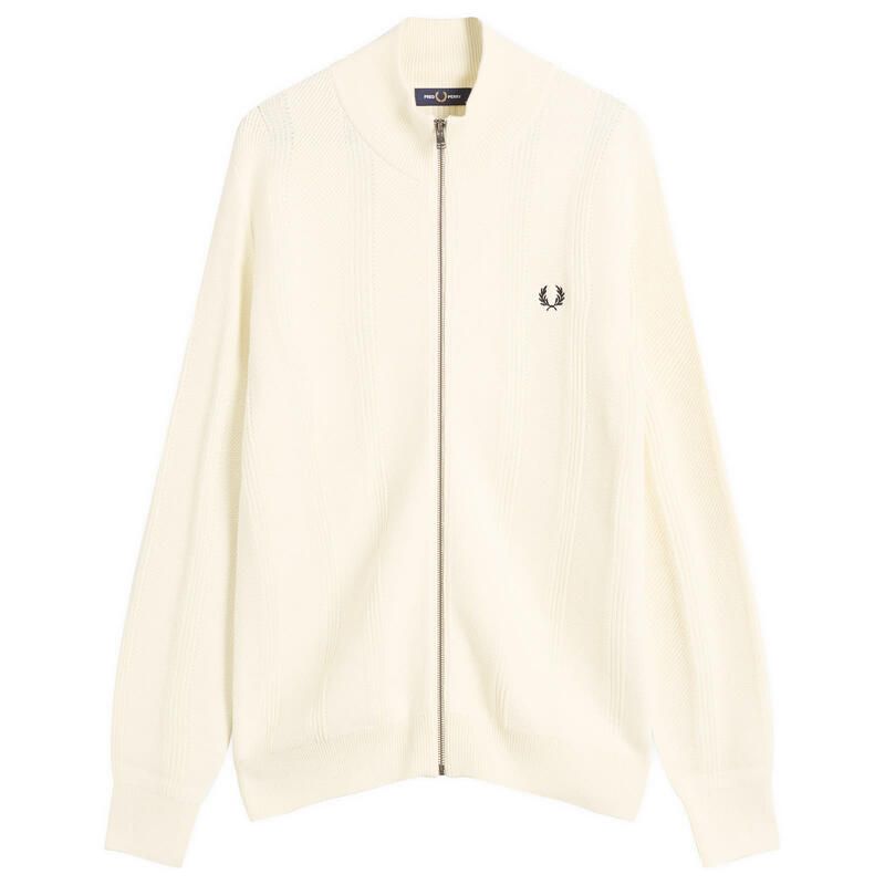 フレッドペリー メンズ アウター カーディガン フルジップ Fred Perry Textured Zip Through Cardigan Ecru エクリュ