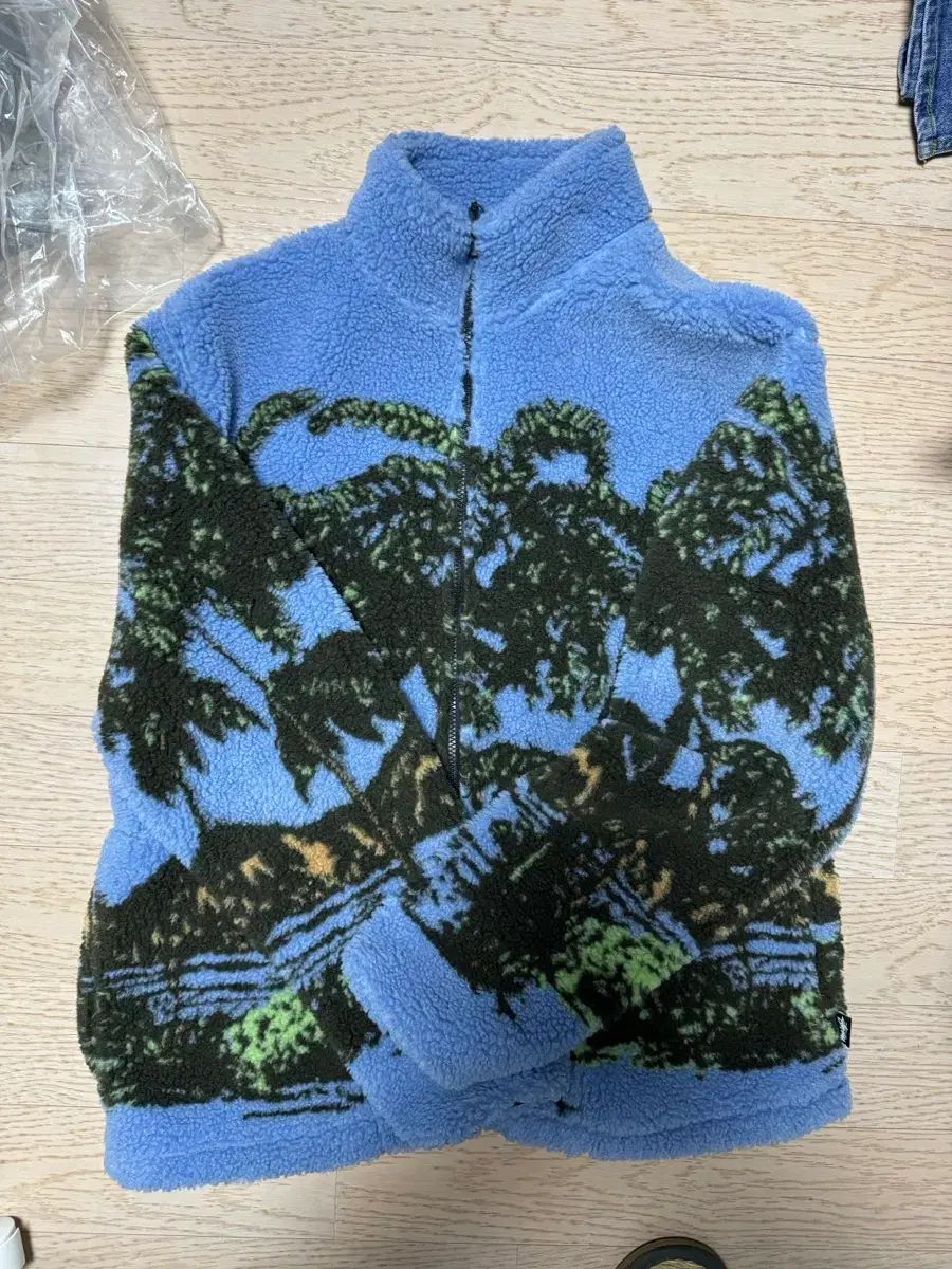 L ステューシー ハワイアン フリース ジャケット ブルー