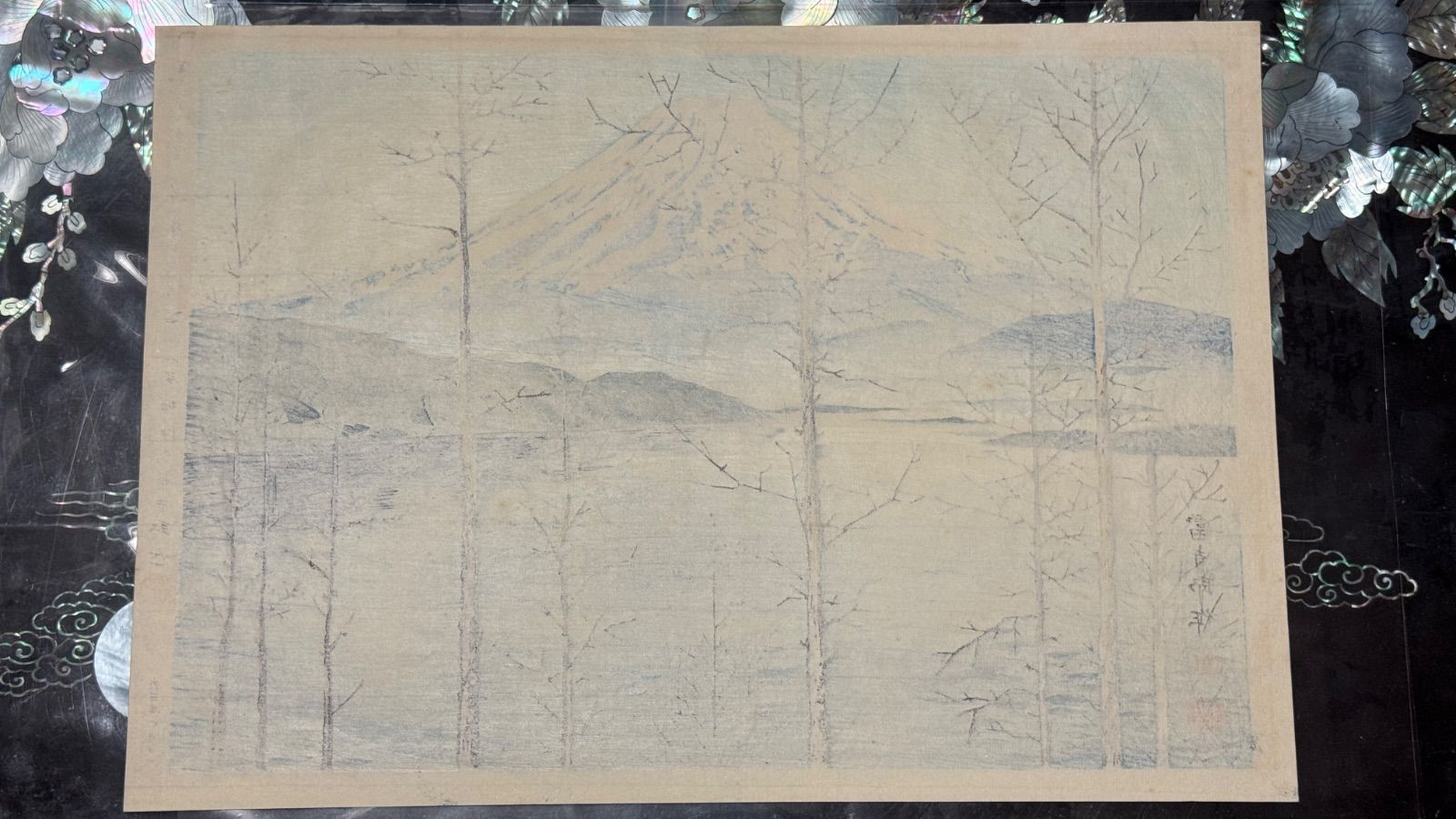 真作 彩色 木版画 徳力富吉郎 富士三十六景ノ内 早春の冨士 本栖湖