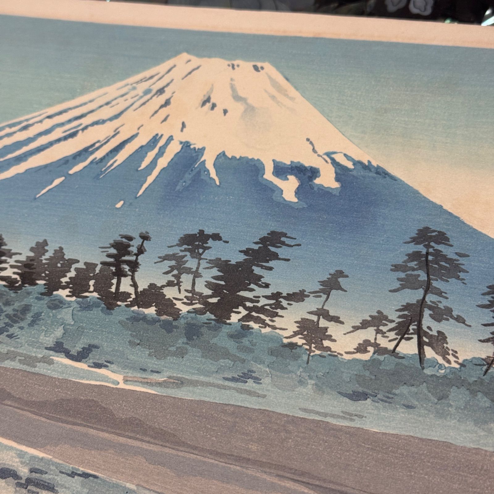 徳力富吉郎 富士三十六景「伊勢朝熊山より冨士遠望」彩色 木版画 内田