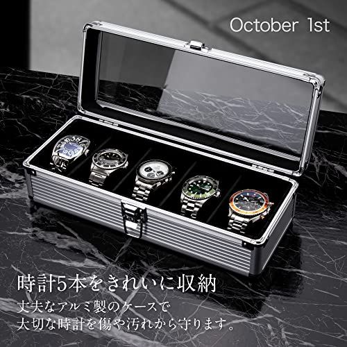 October 1 st 腕時計 ケース 5本用 収納 アルミ ボックス メンズ 時計 持ち運び 保管 インテリア用 Watch Box 耐衝撃 シルバー 自動巻き アクセサリー コレクション 42760 b 18