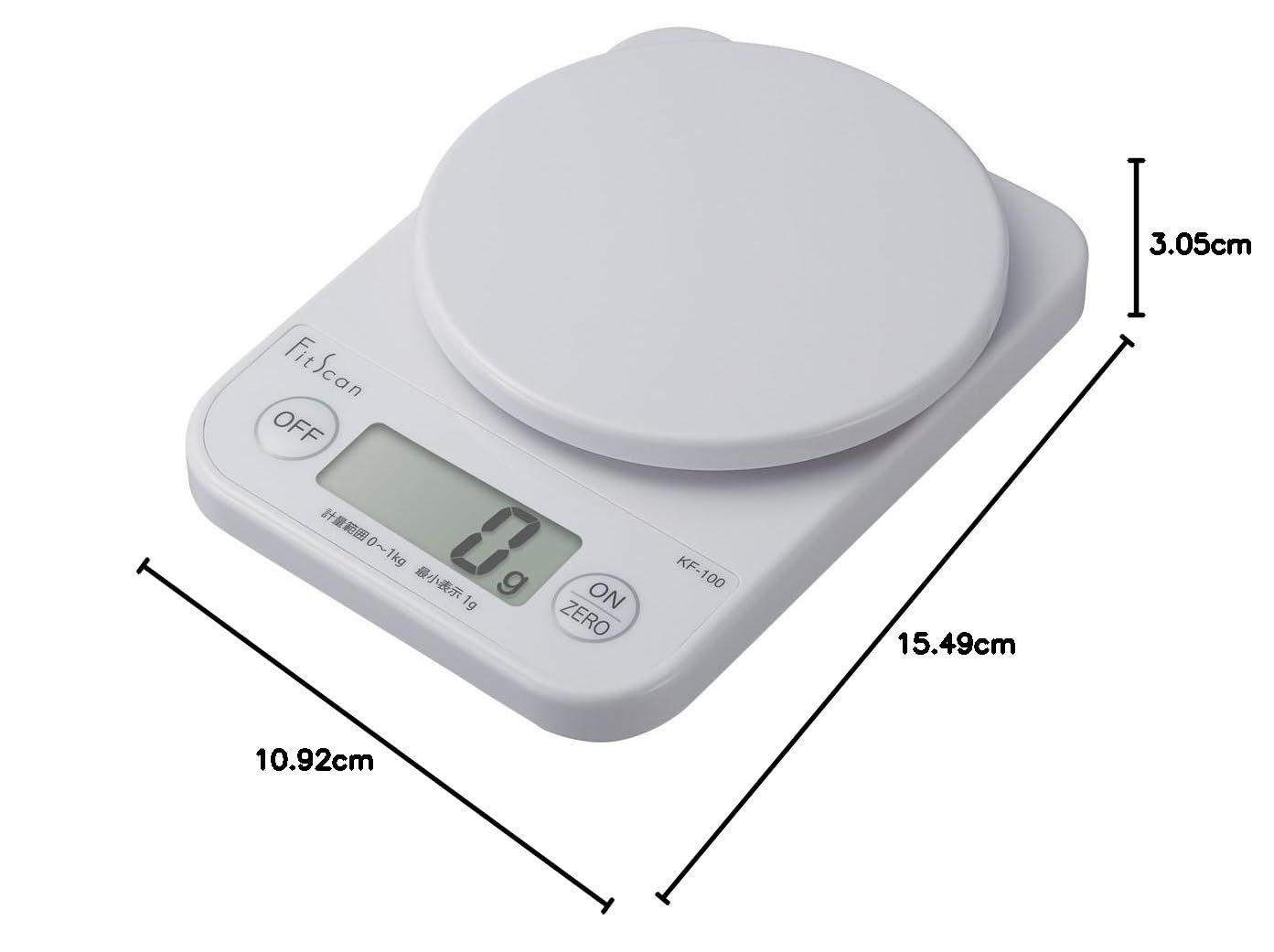 在庫 キッチン ホワイト はかり WH KF 100 1 g単位で1 kgまで計れる 料理 お試し用電池付き コンパクト設計で場所を取らない デジタル クッキングスケール タニタ