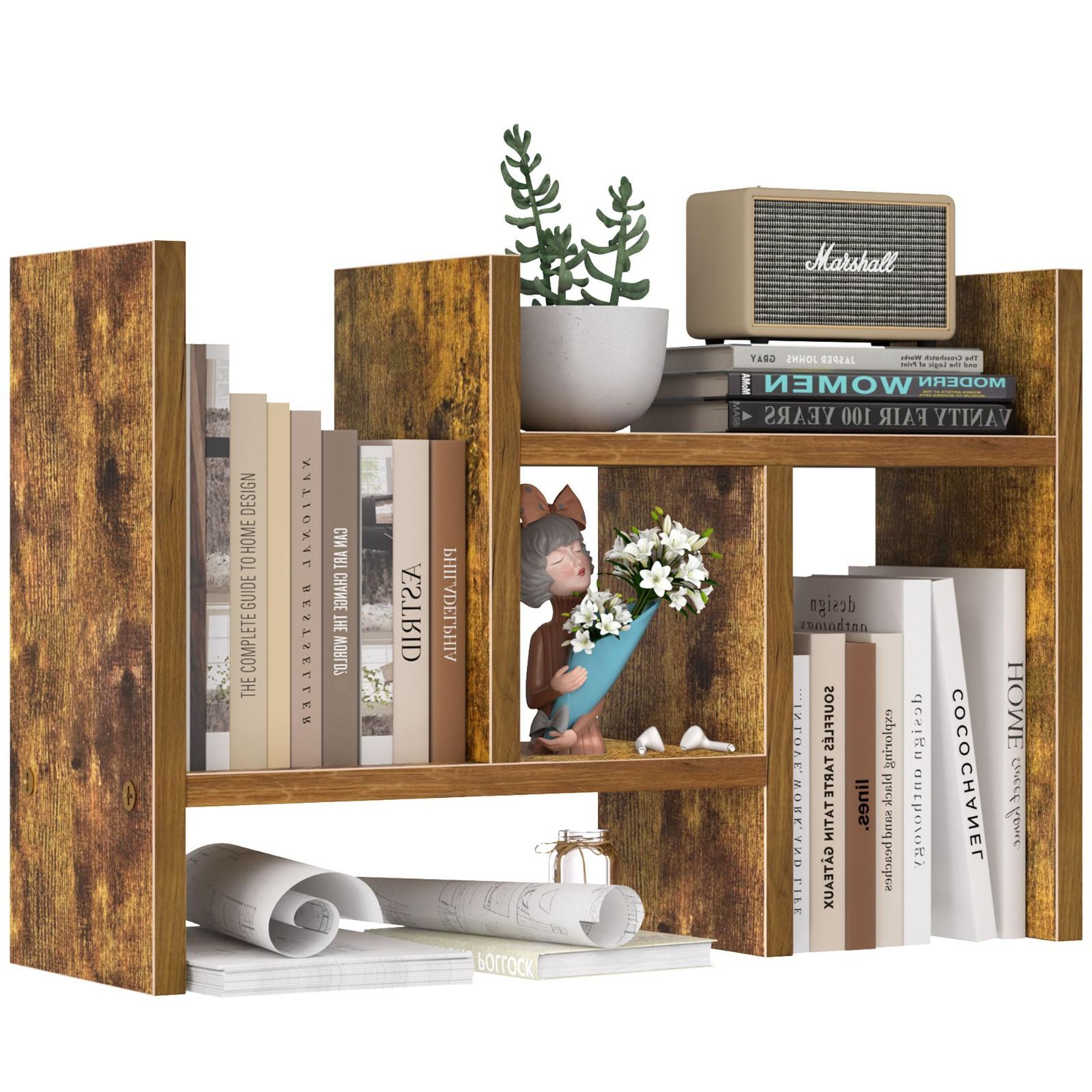 商品 整理整頓 スッキリ 木製 ブックスタンド 3種の組み合わせ 伸縮型 本立て 卓上 多種組み立て方式 ヴィンテージ 収納ラック NIIKOUEデスク上置き棚