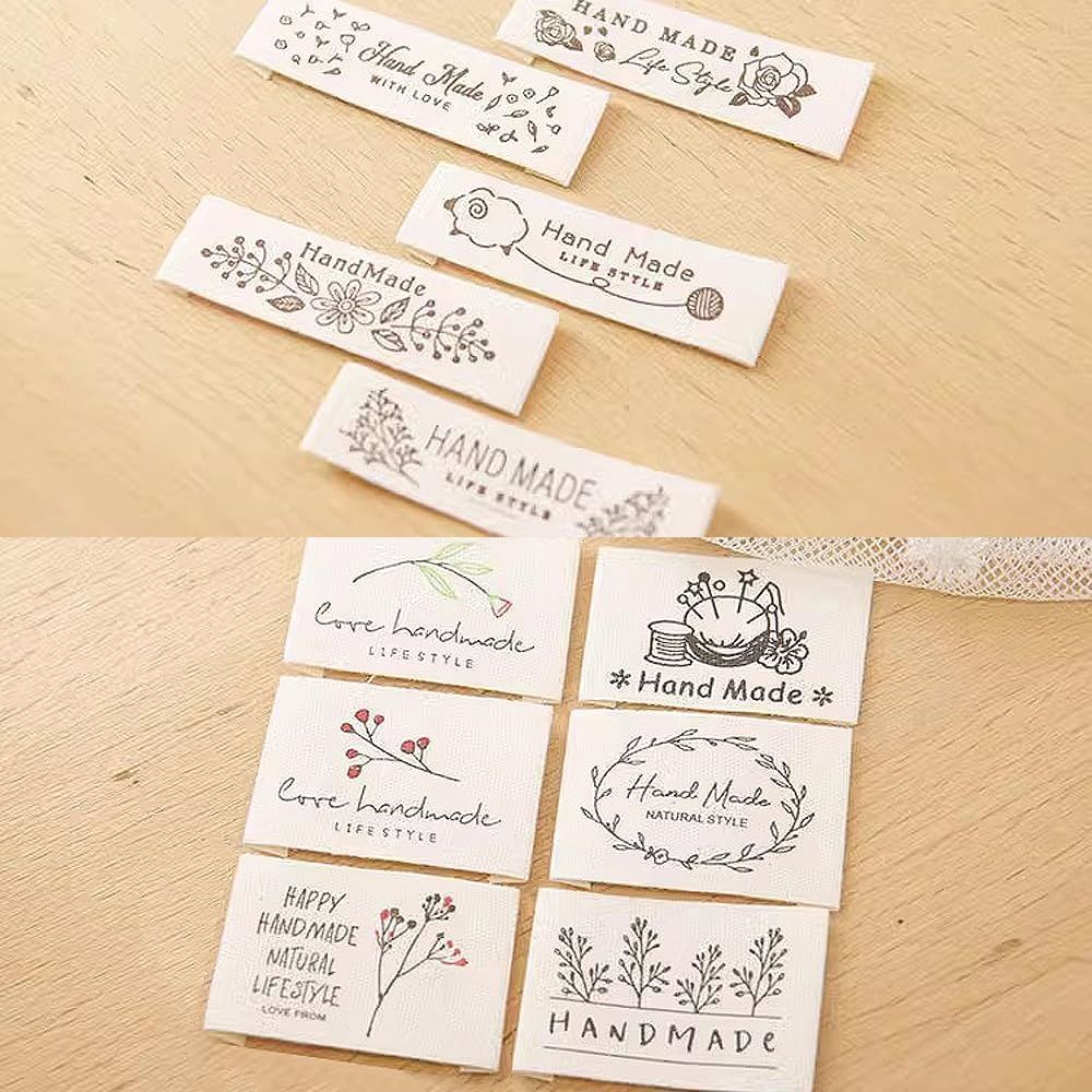 12種セット 綿 ロゴ ワッペン ラベル お花 タグ フラワー コットン かわいい おしゃれ DIY 縫製 ハンドメイド用 手作り 手芸 ポーチ 衣類 帽子などに飾り Handmade 英文 C