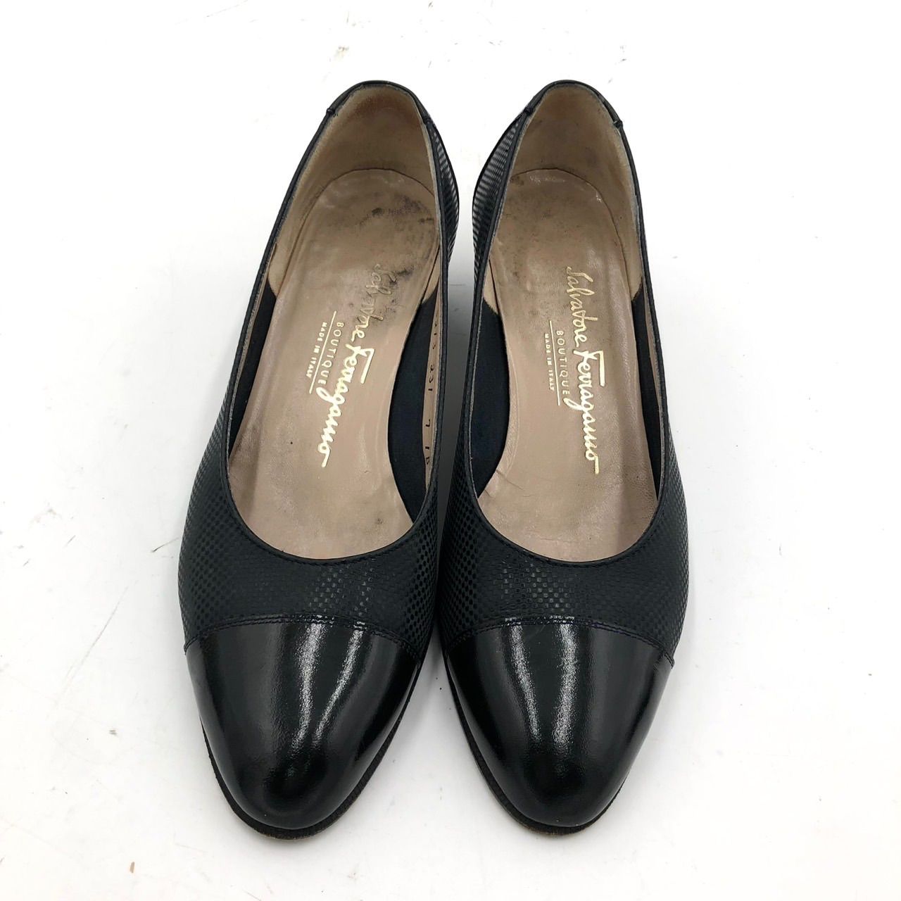 フェラガモ パンプス 24cm 7B ブラック 黒 レザー Salvatore Ferragamo