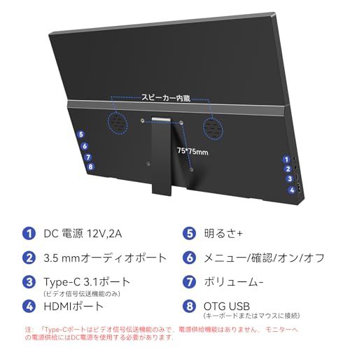 モバイルモニター 15 6インチ Kenowa FHD 1920 1080 解像度 60 Hz 5 ms 薄型 Type C 標準HDMIポート スピーカー内蔵 Computer Laptop Raspberry pi Windows 7 8 10など