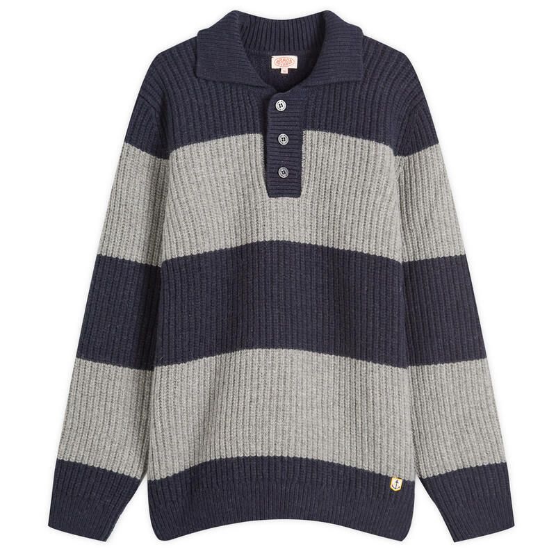 アルモーリュックス メンズ アウター ニット セーター ArmorLux Stripe Knit Rugby Jumper Navy Slate スレート