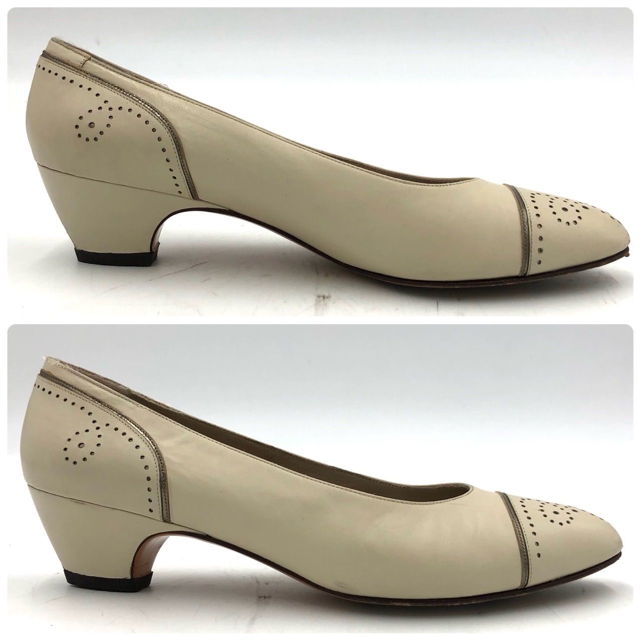 サルバトーレフェラガモ パンプス 7B 24cm アイボリー レザー ヒール