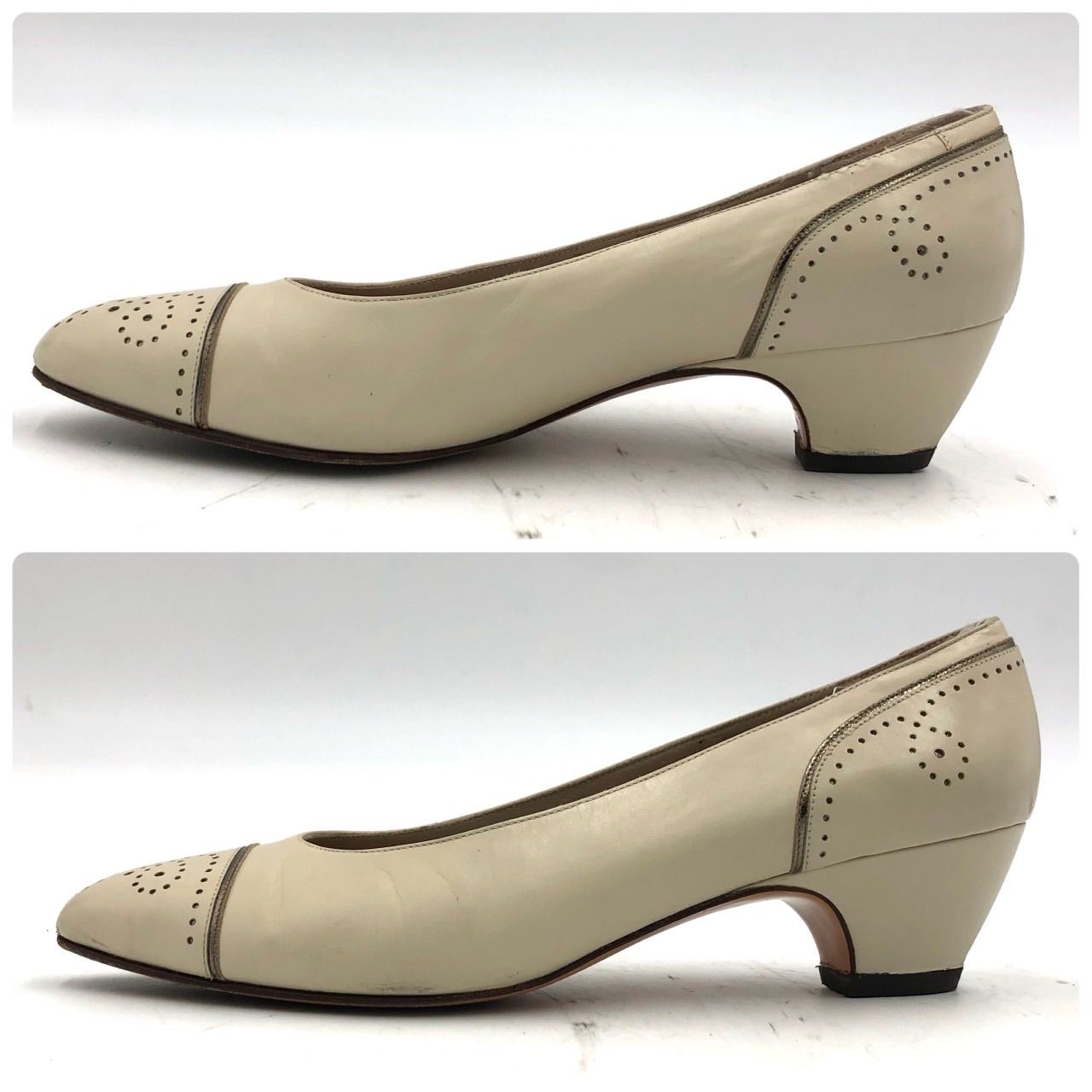 サルバトーレフェラガモパンプス サルバトーレフェラガモ パンプス 7B 24cm アイボリー レザー ヒール