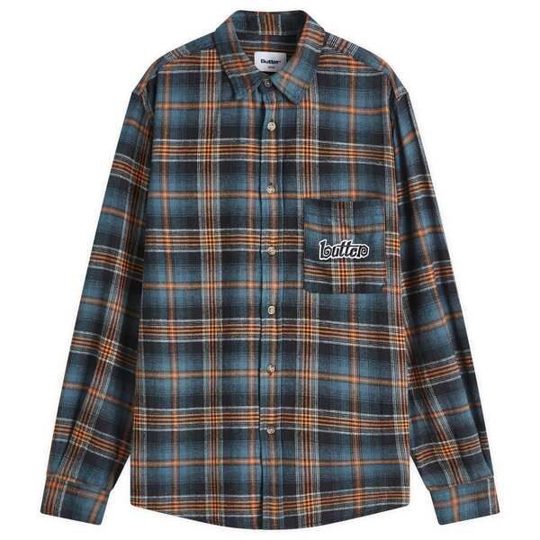 バターグッズ メンズ トップス シャツ Butter Goodswirl Plaid Shirt Blue Orange ブルー