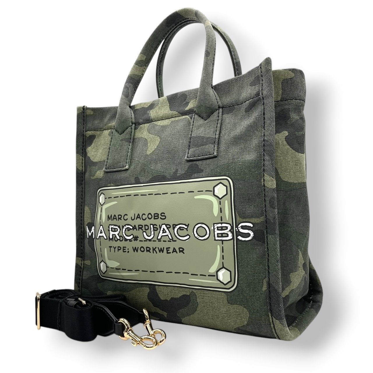 マークジェイコブス MARC JACOBS THE TOTE BAG ザ トートバッグ 2 WAY カモフラージュ 迷彩 柄 キャンバス カーキ グリーン 緑 斜め掛け クロスボディ ショルダーバッグ ハンドバッグ ミリタリー カジュアル 軽量 鞄 s 9