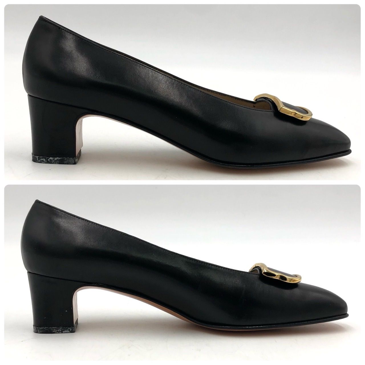 フェラガモ パンプス 24cm ブラック 黒 レザー 7D ヒール 4.5cm - メルカリ