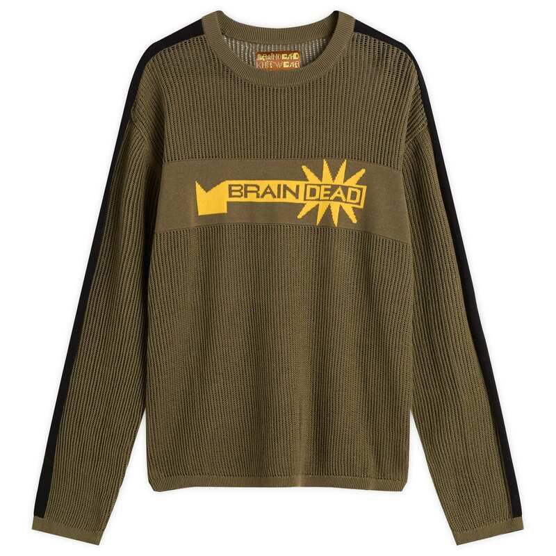 ブレインデッド メンズ アウター ニット セーター メッシュ Brain Dead Long Sleeve Mesh Jumper Green グリーン