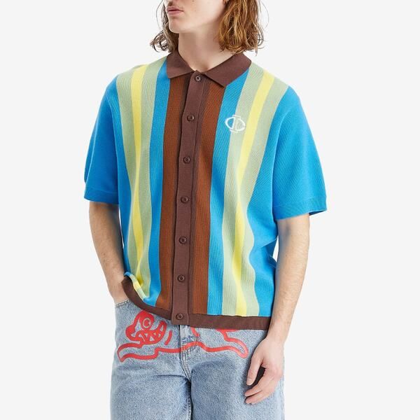 アイスクリーム メンズ アウター カーディガン ポロシャツ ニット ICECREAM Jacquard Knit Short Sleeve Polo Cardigan Blue ブルー