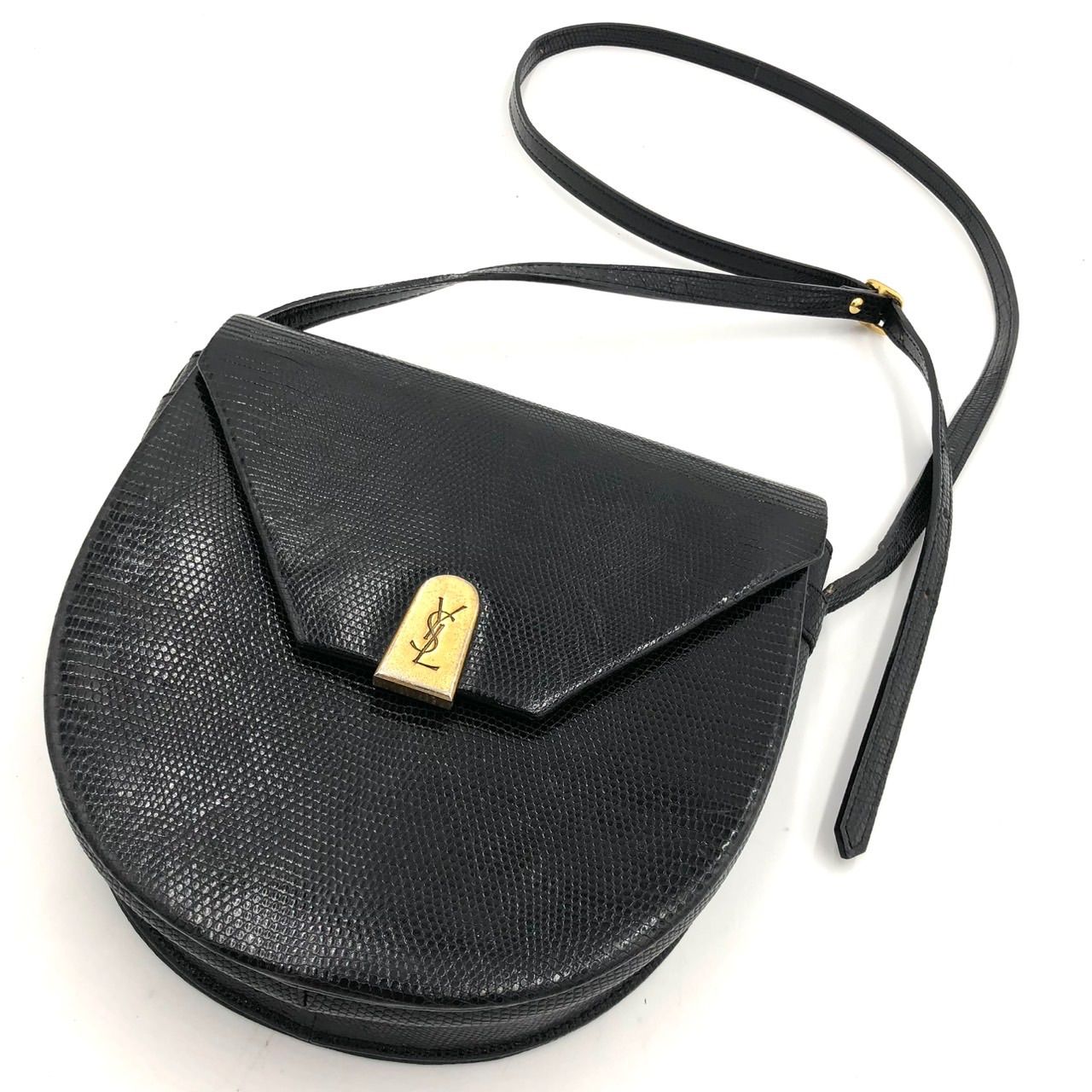 サンローラン ショルダーバッグ リザード 黒 YSL レザー ブラック