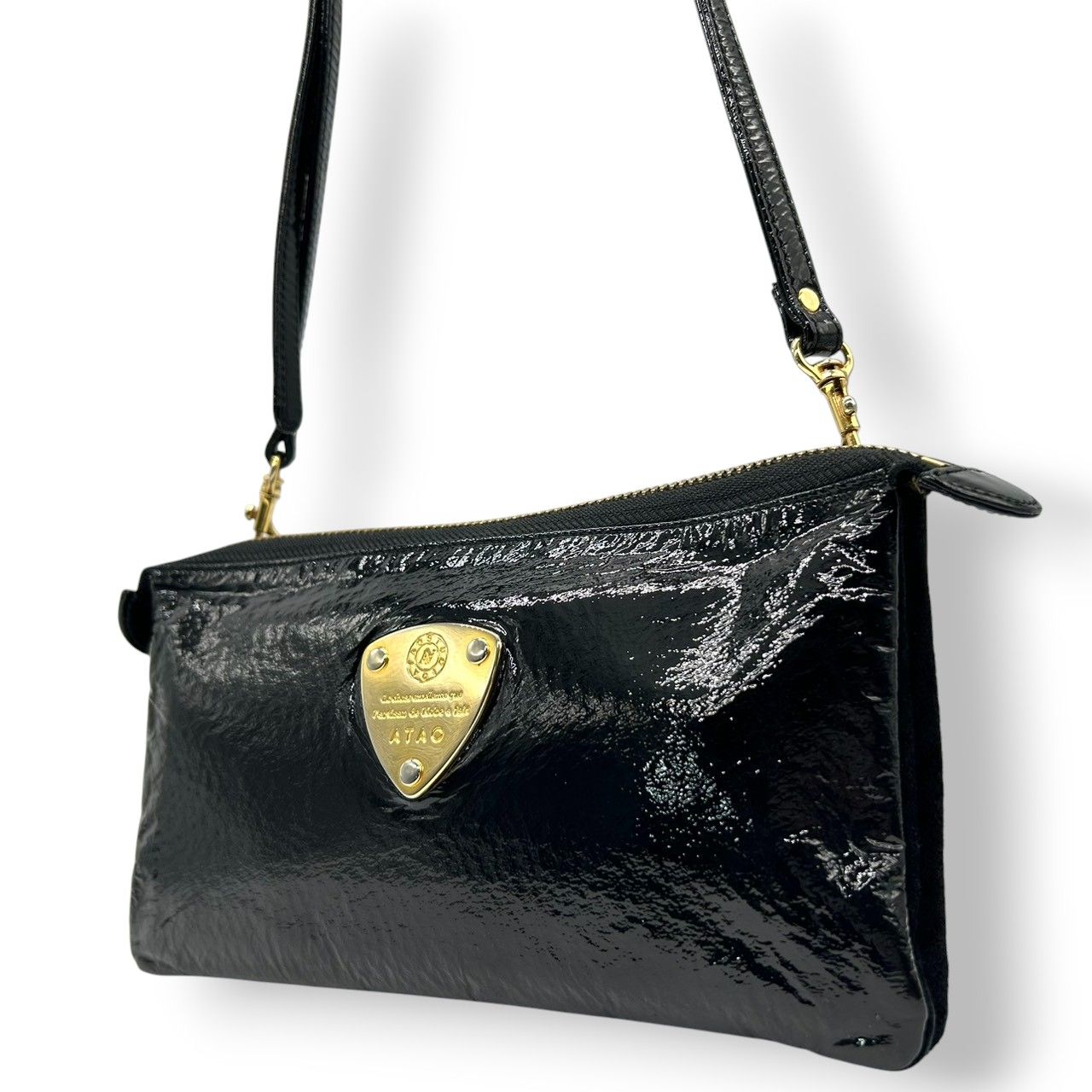 アタオ ATAO お財布ポシェット ブーブー ショルダーバッグ パテントレザー エナメル ブラック 黒 ゴールド金具 斜め掛け クロスボディ ウォレットショルダー ミニバッグ レディース パーティー フォーマル 軽量 鞄 カバン 日本製 s 4