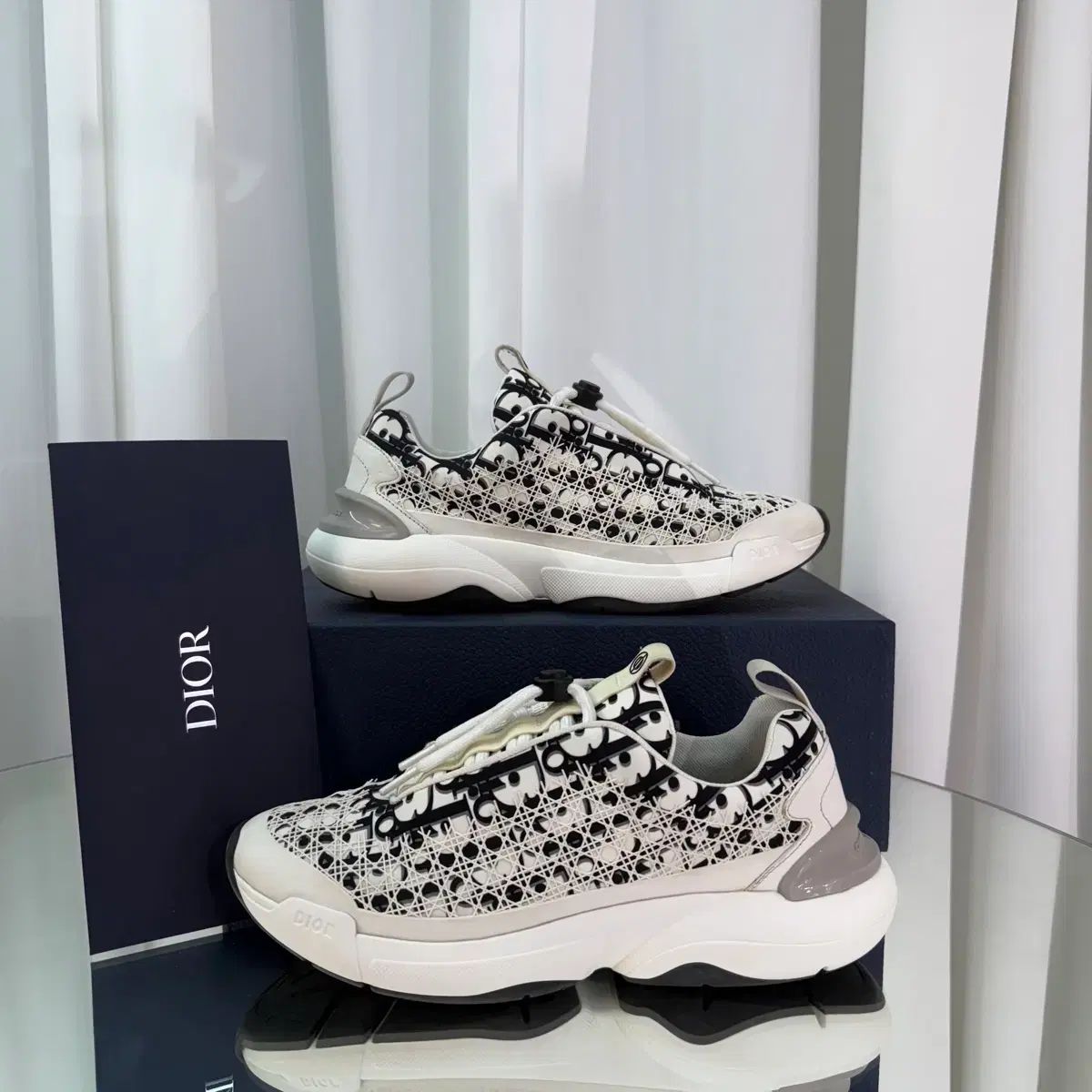 ディオール B 24 オブリーク カナージュ スニーカー モチーフ 白