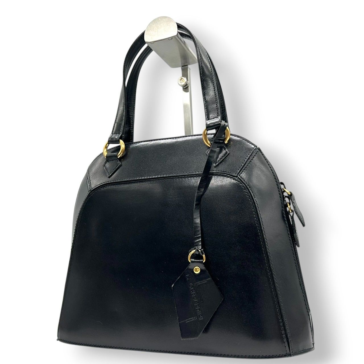 ゲラルディーニ ハンドバッグ ドーム型 アルマ型 レザー 本革 ブラック 黒 ゴールド金具 ロゴチャーム フォーマル 冠婚葬祭 パーティー セレモニー 自立可 レディース ヴィンテージ クラシック 鞄 カバン s 95