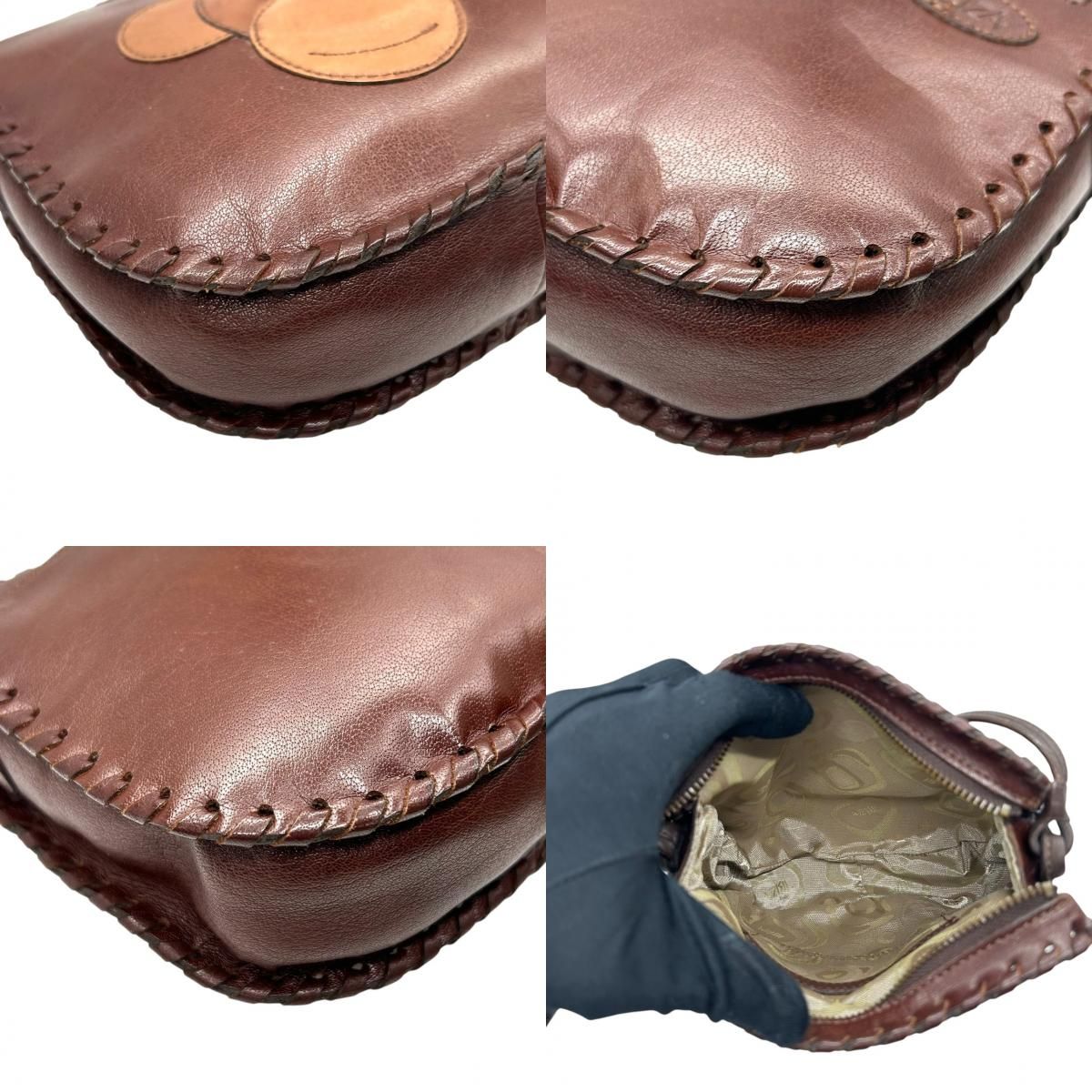 美品 イビザ IBIZA ショルダーバッグ ポシェット 猿 サル レザー 本革