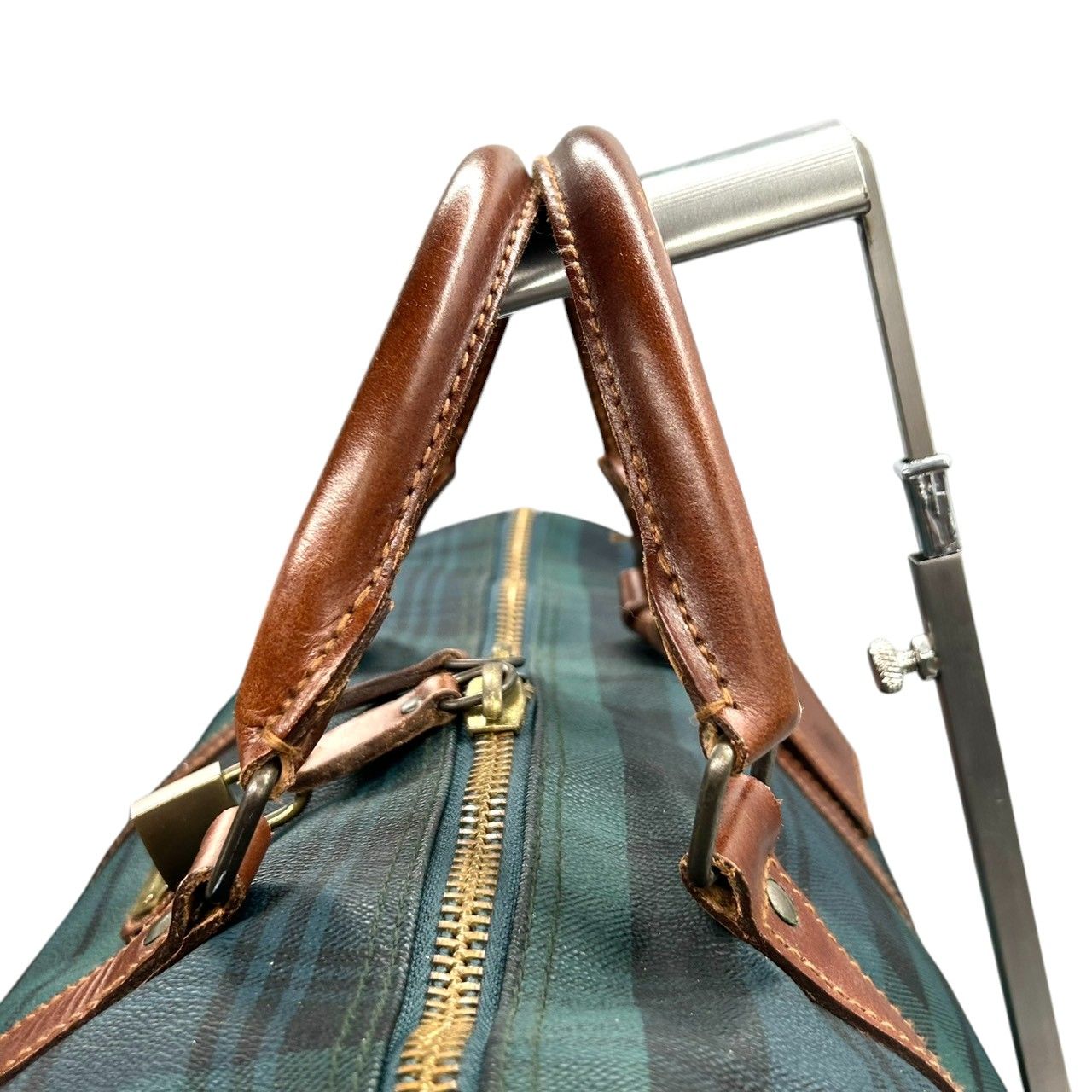 ポロラルフローレン ボストンバッグ PVC レザー チェック柄 ブラック