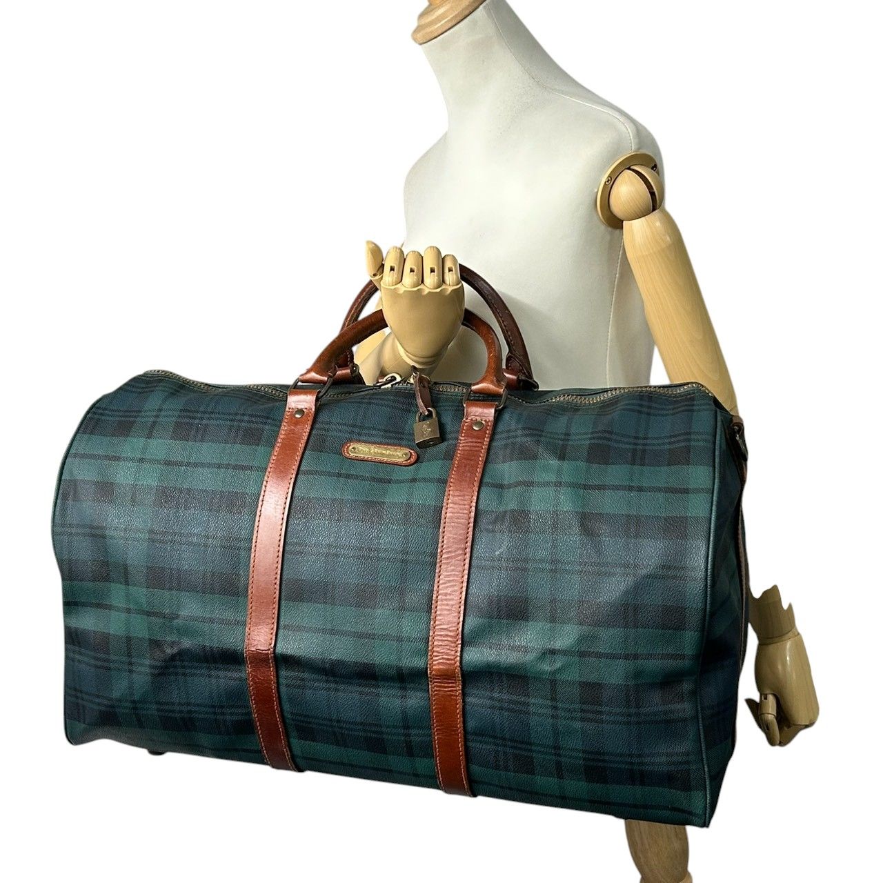 ポロラルフローレン ボストンバッグ PVC レザー チェック柄 ブラック