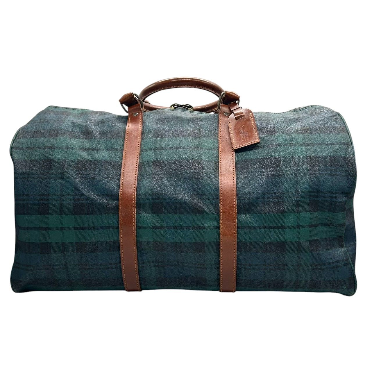 ポロラルフローレン ボストンバッグ PVC レザー チェック柄 ブラック