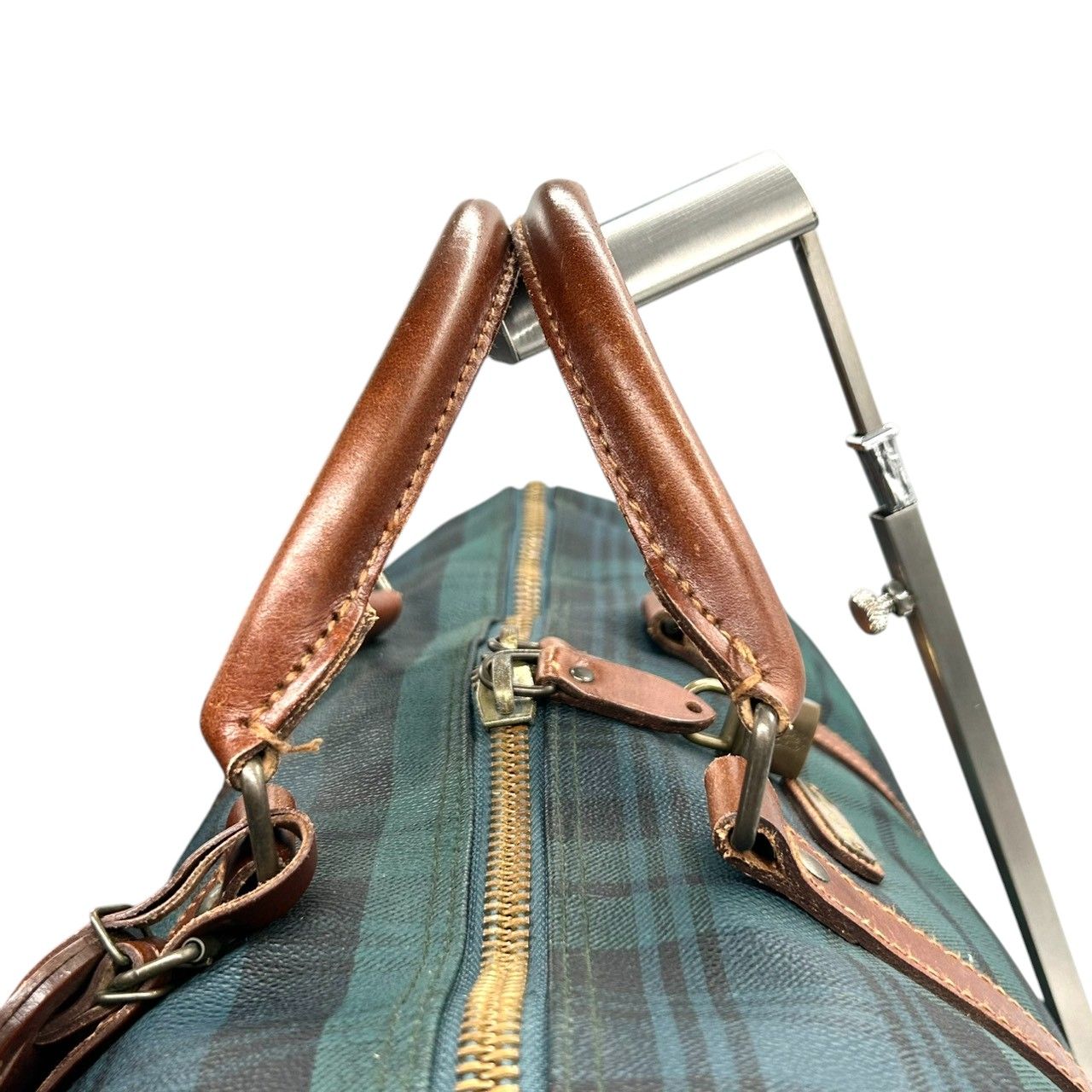 ポロラルフローレン ボストンバッグ PVC レザー チェック柄 ブラック