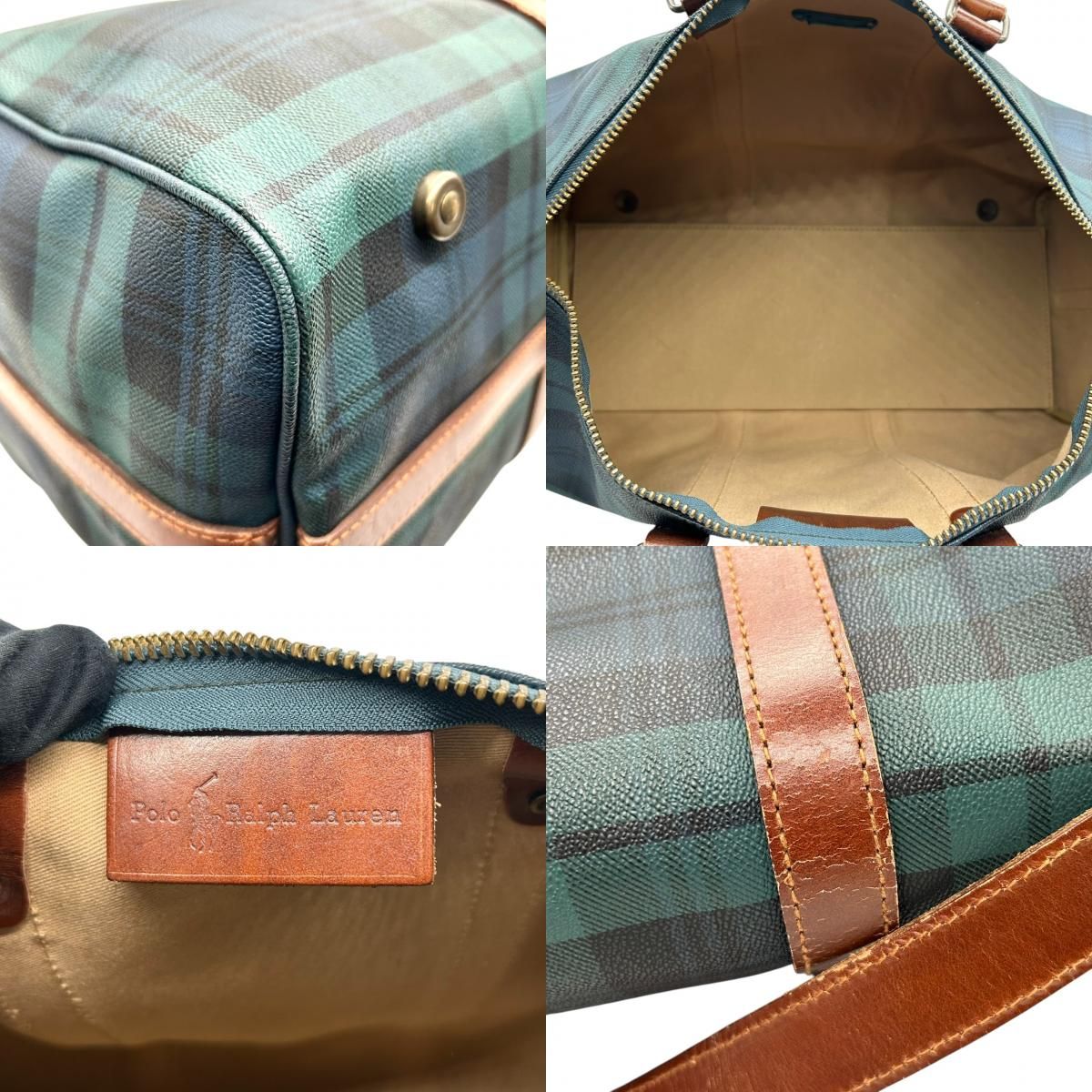 ポロラルフローレン 2WAY ボストンバッグ PVC レザー チェック柄