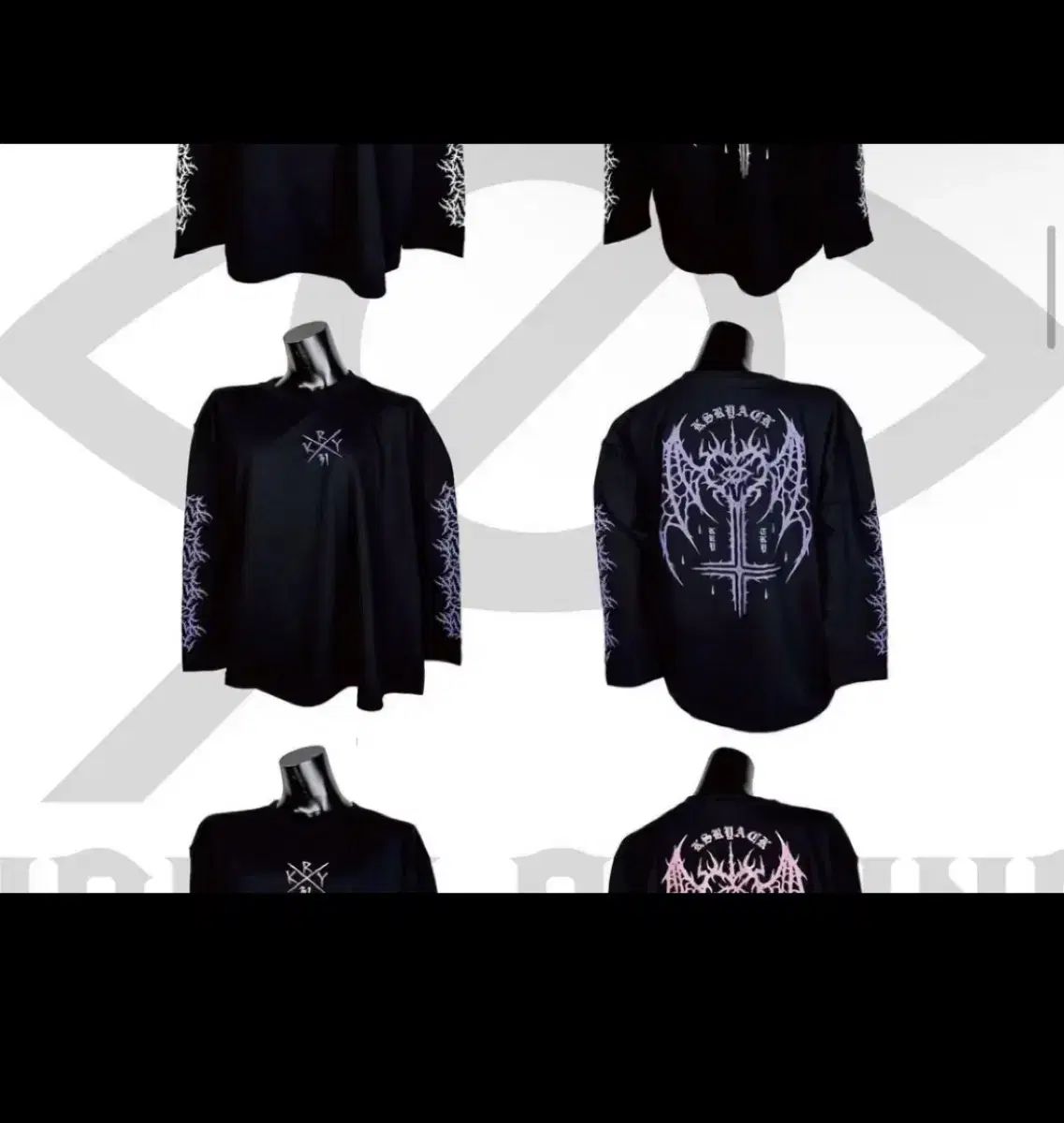 kry clothlng ブラック パープル プリンティング 長袖Tシャツ 量産型 地雷系 ユニセックス