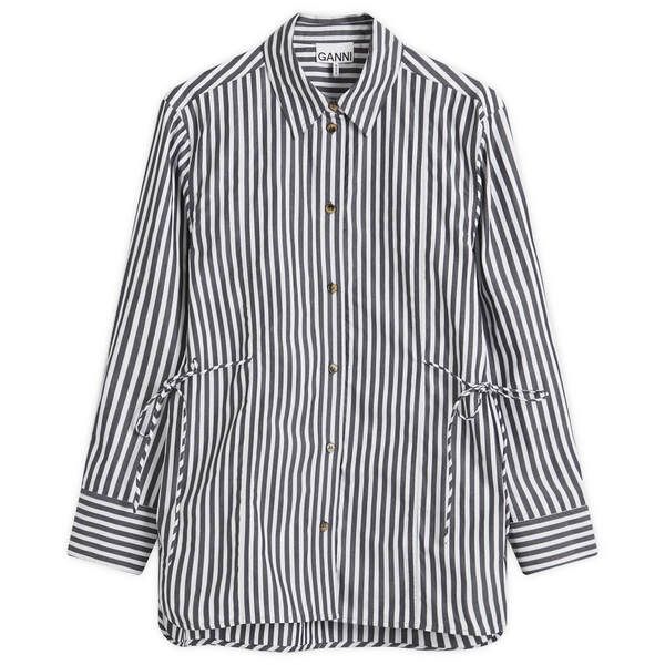 ガニー レディース トップス シャツ コットン GANNI Stripe Cotton Tie String Shirt Black ブラック