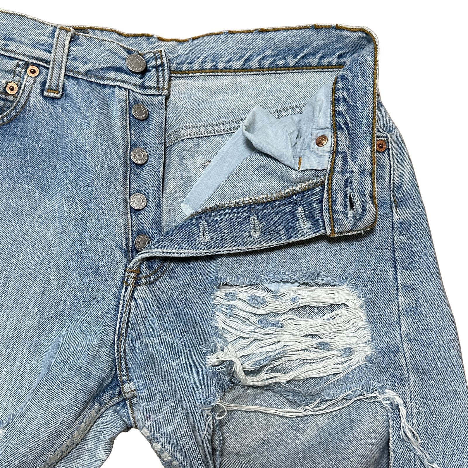 LEVI'S 501 MADE IN UK クラッシュ テーパードデニム リメイク