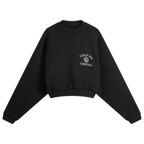 フィアオブゴッド レディース アウター パーカー スウェット シャツ クロップド フリース Fear of God ESSENTIALS Fleece Cropped Crew Sweatshirt Black ブラック