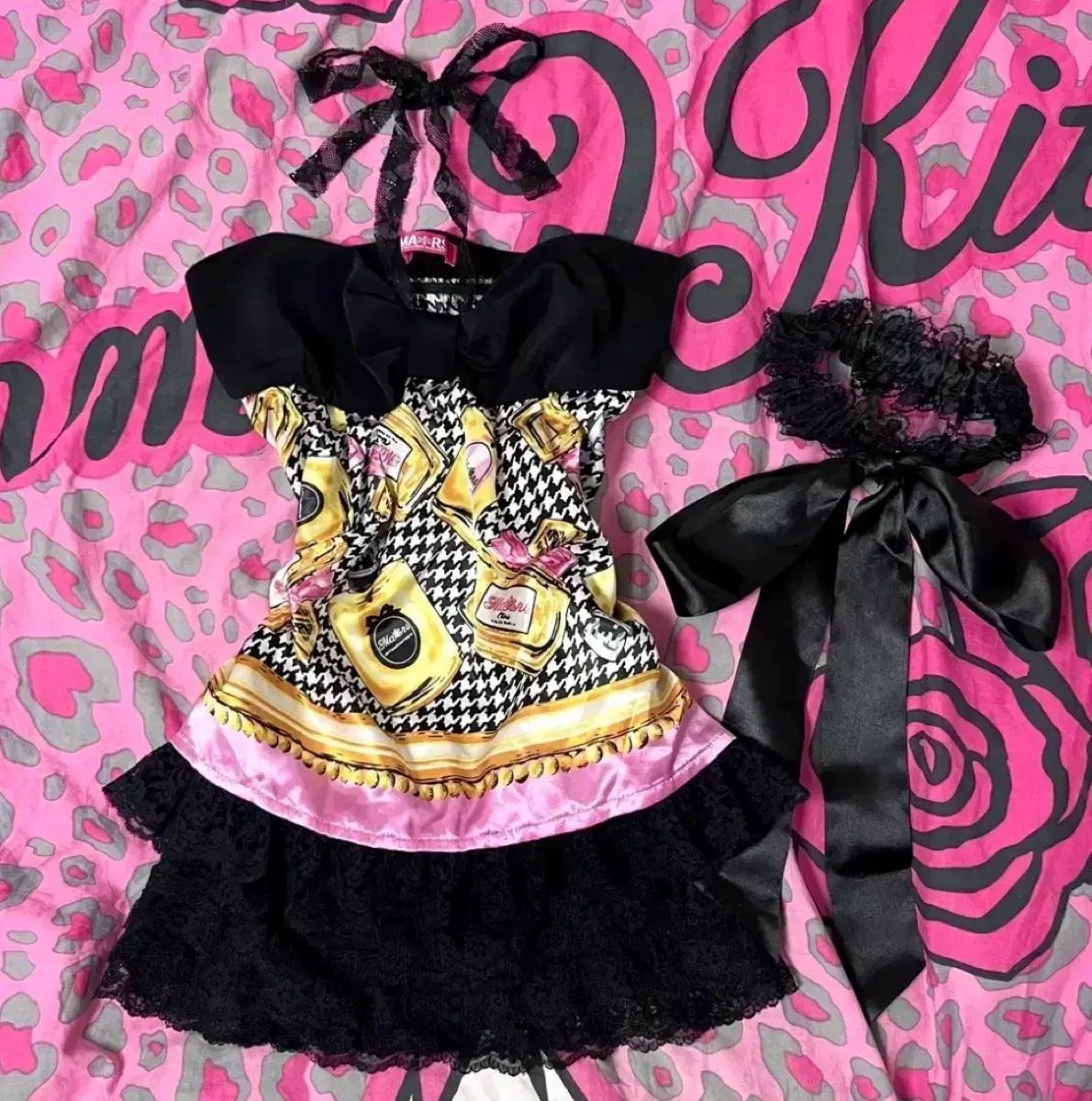 MA RS マズ ハウンドトゥース Perfume レース ホルター トップス フリル リボン