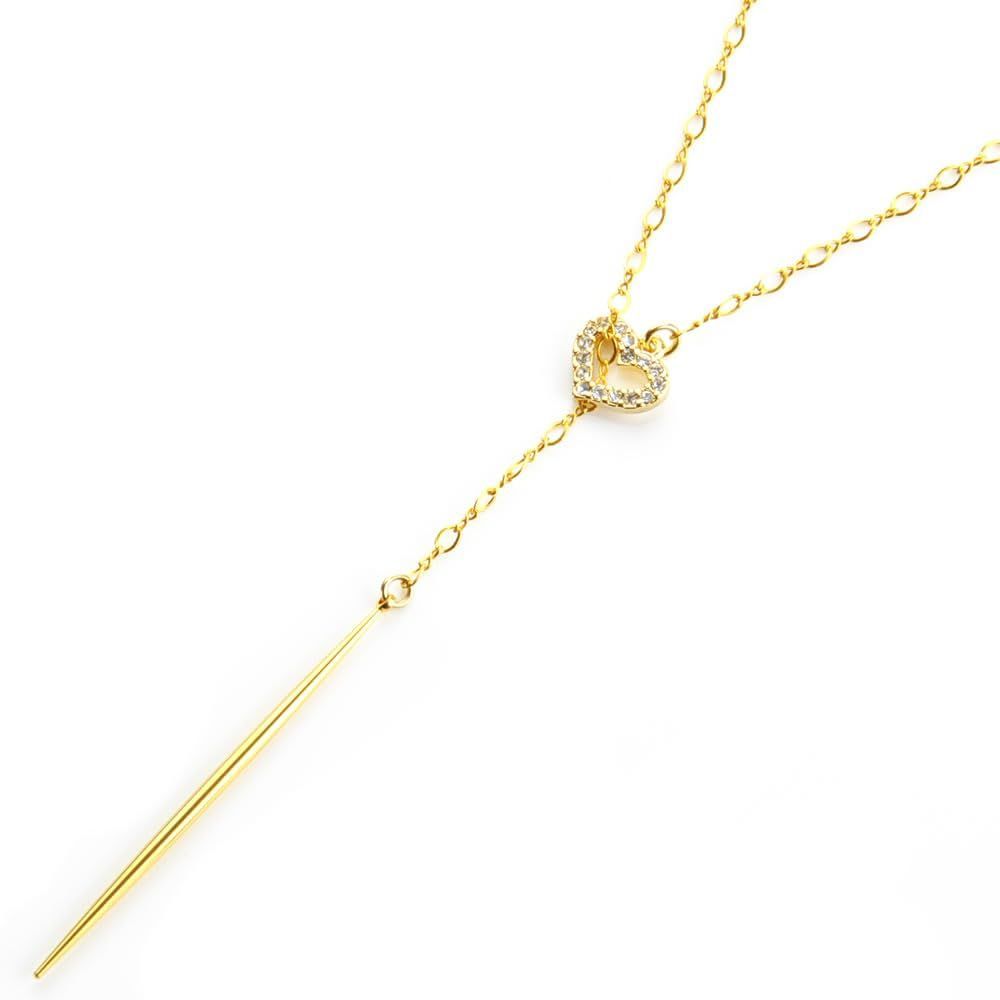 ロング Y字 ネックレス ラリエット チェーン ゴールド 70 cm K 14 GF シンプルバー 金属アレルギー ハートパヴェ レディース 対応 ソルト アクセサリー