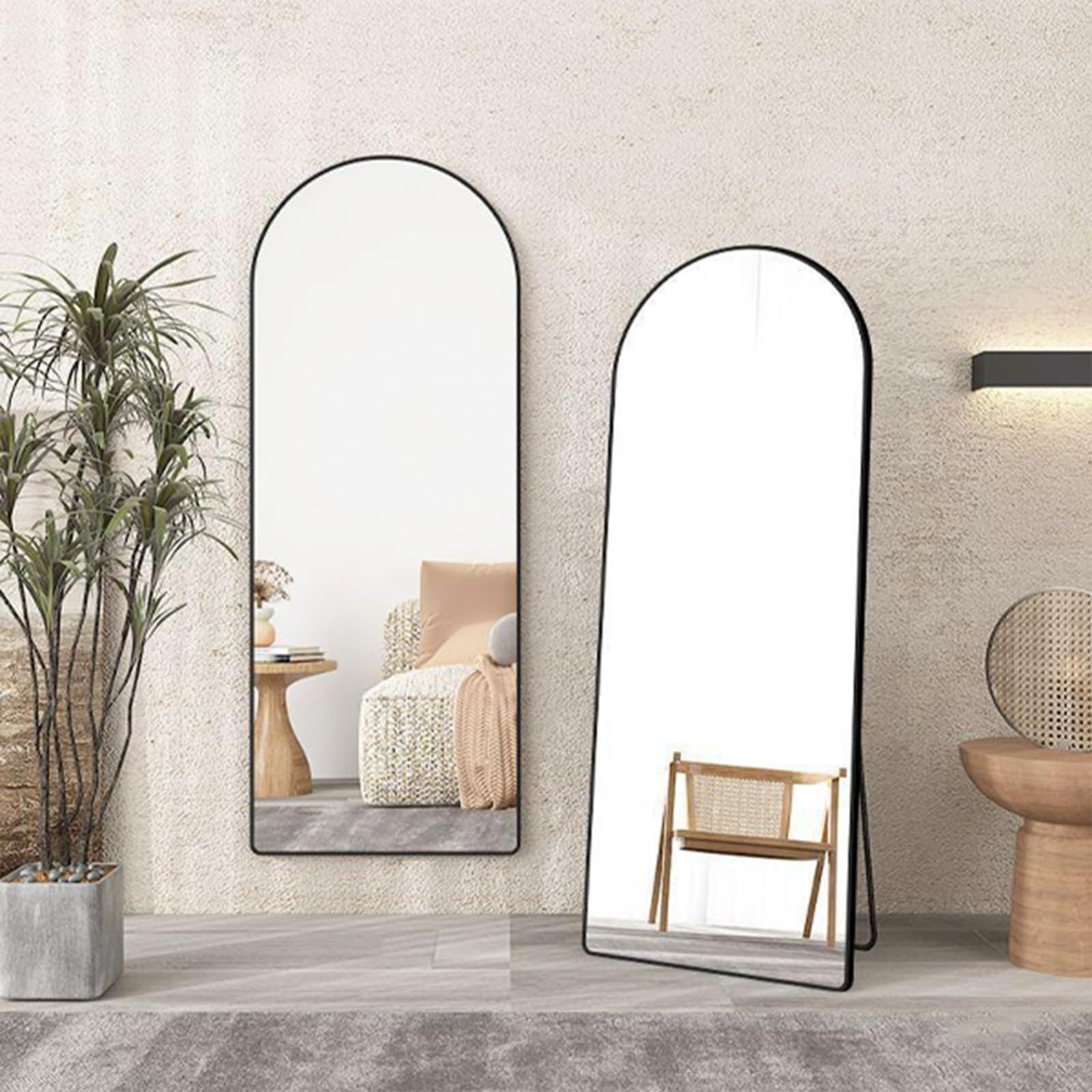 学生寮用 玄関 新生活応援 お風呂 浴室 化粧 洗面所 丸角 おしゃれ 40 150 CM 両用 壁掛け 軽量 折りたたみ 飛散防止加工 ブラック アーチ型 アルミフレーム 2 Way 姿見鏡 全身鏡