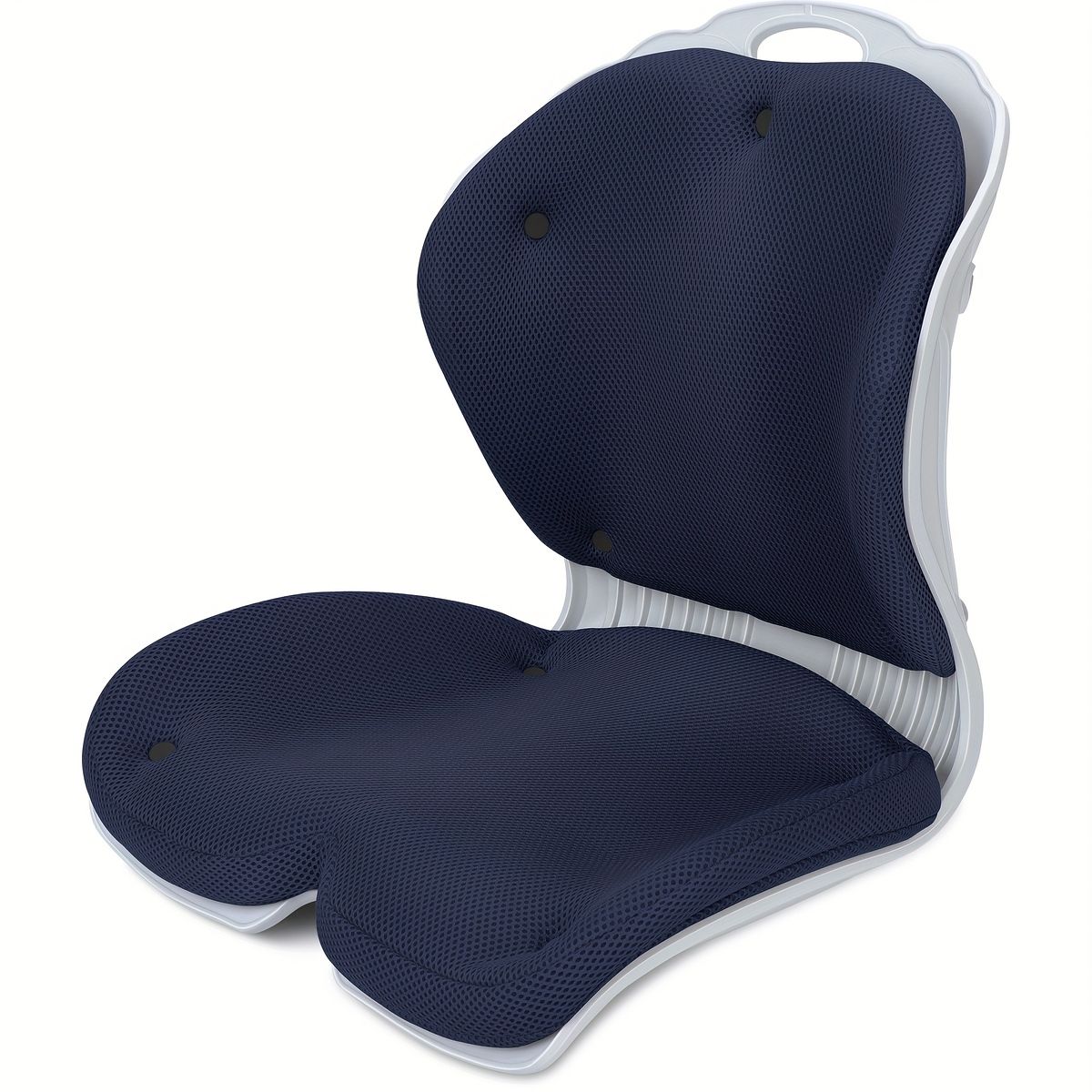 姿勢矯正＆骨盤サポート ハイバック チェアクッション 背もたれ付き 45 cm広座面 腰痛対策 姿勢改善 オフィス 在宅勤務に 男女兼用 ポータブル ネイビー