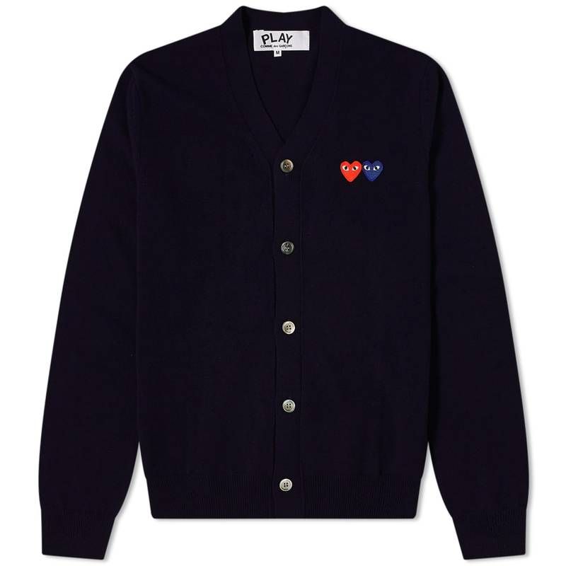 コム デ ギャルソン メンズ ニット セーター カーディガン アウター Comme des Garcons Play Double Heart Cardigan Navy