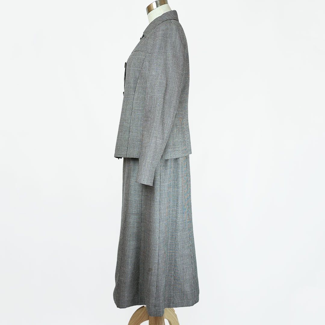 自由区 グレー スカートスーツ 38 W70 秋冬 未使用に近い DMW 自由区 セットアップスーツ ジャケット ロングスカート 千鳥格子
