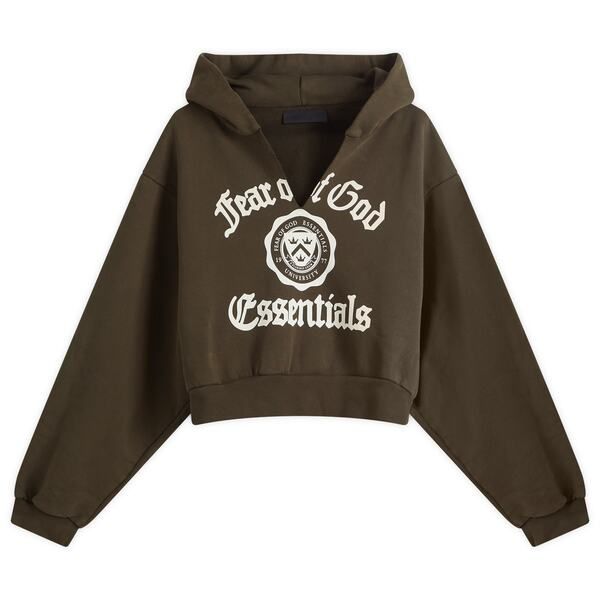 フィアオブゴッド レディース アウター パーカー スウェット Vネックロップド フリース Fear of God ESSENTIALS Heavy Fleece Cropped VNeck Hoodie Brown ブラウン